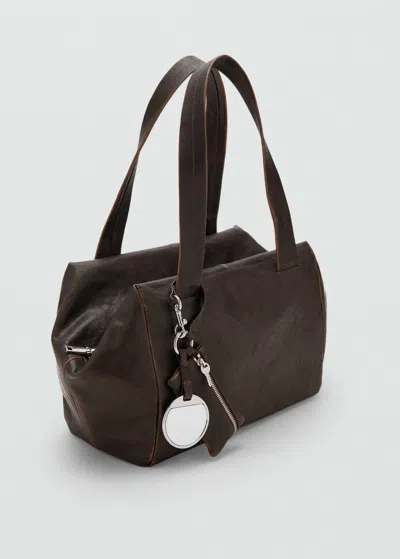Mango Medium Leather Shoulder Bag With Charms Chocolate In Brown