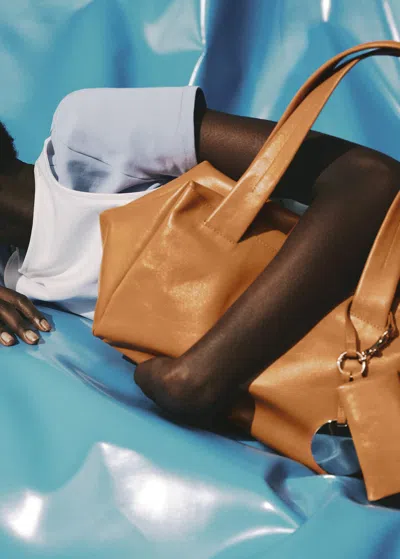 Mango Medium Leather Shoulder Bag With Charms Cognac In Brown