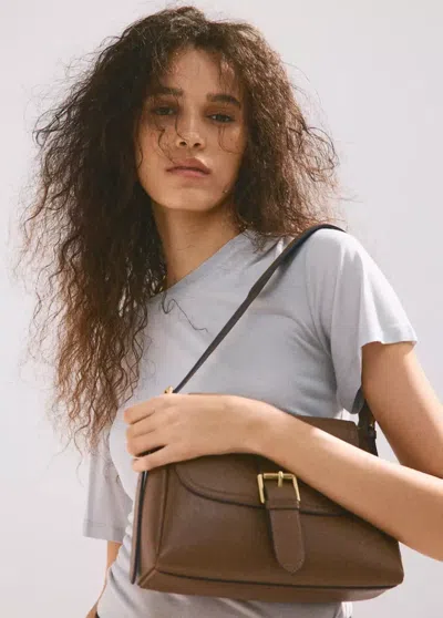 Mango Shoulder Bag With Buckle In Medium Brown