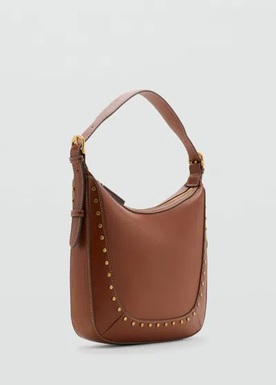 Mango Sac Porté Épaule Clouté Marron Moyen - Femme - Taille Unique -