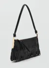 Mango Leather Shoulder Bag With Fringes In Black