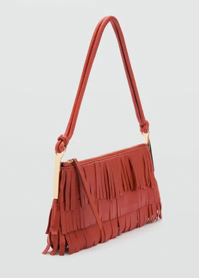 Mango Leather Shoulder Bag With Fringes In Brown