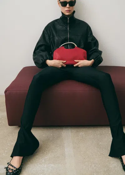 Mango Leather Shoulder Bag With Metal Handle Red
