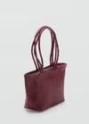 Mango Sac Porté Épaule Cuir Tressé Bordeaux - Femme - Taille Unique -