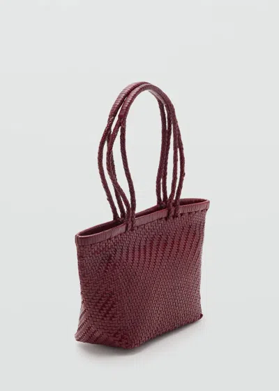 Mango Sac Porté Épaule Cuir Tressé Bordeaux - Femme - Taille Unique -