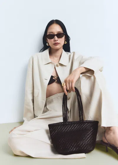 Mango Braided Leather Shoulder Bag