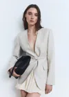 Mango Medium Braided Leather Shoulder Bag In Black
