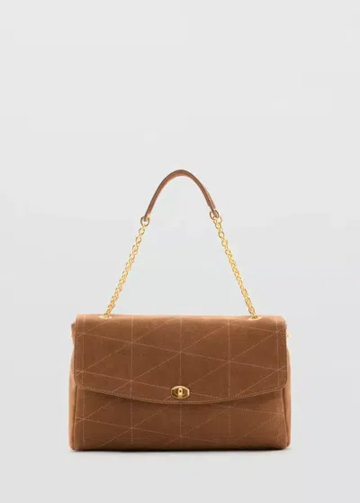 Mango Sac Porté Épaule En Cuir Avec Chaîne In Marron Moyen