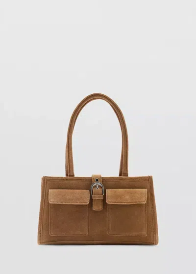 Mango Sac Porté Épaule En Daim À Boucle In Sable