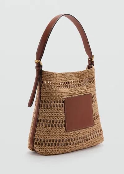 Mango Natural Fibre Shoulder Bag Leather