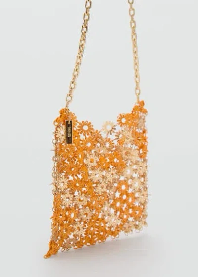 Mango Shoulder Bag With Metallic Flower Orange