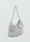 Mango Sac Porté Épaule Strass Argent - Femme - Taille Unique -