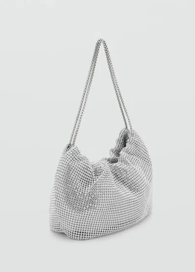 Mango Sac Porté Épaule Strass Argent - Femme - Taille Unique -