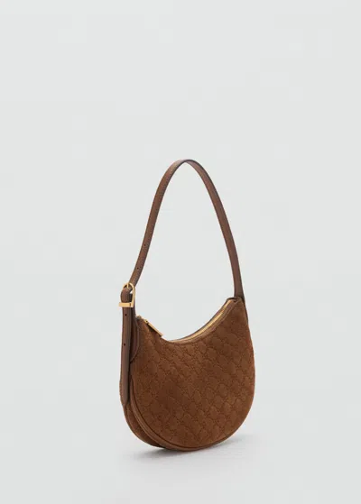 Mango Suede Shoulder Bag With Logo Print Leather