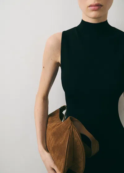 Mango Suede Shoulder Bag With Logo Print Leather