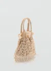 Mango Sac Porté Main Perles Beige - Femme - Taille Unique -