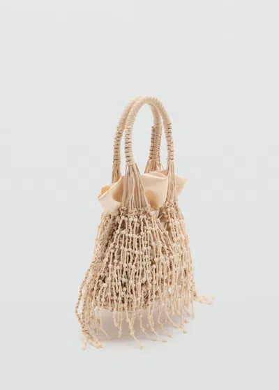 Mango Sac Porté Main Perles Beige - Femme - Taille Unique -