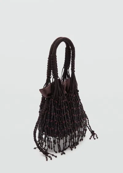 Mango Sac Porté Main Perles Chocolat - Femme - Taille Unique -