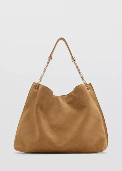 Mango Sac Seau Croûte De Cuir In Marron Moyen