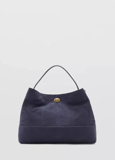 Mango Sac Seau Cuir In Bleu Marine
