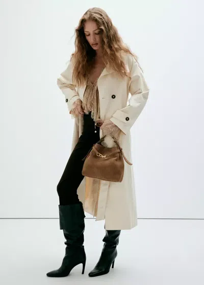 Mango Sac Seau En Cuir Suédé Avec Détail Équestre In Marron Moyen
