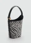 Mango Large Zebra-print Bucket Bag Black In Black