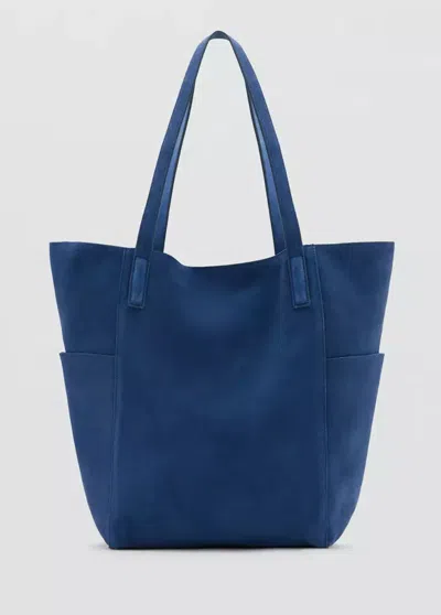 Mango Sac Shopper Cuir In Bleu Électrique