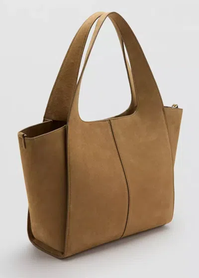Mango Sac Shopper Cuir In Brown