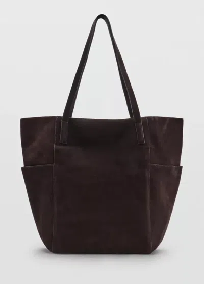 Mango Sac Shopper Cuir In Chocolat