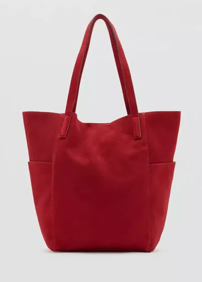 Mango Sac Shopper Cuir In Rouge