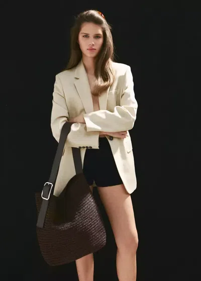 Mango Natural-fiber Shopper Bag With Buckle Detail In Chocolate