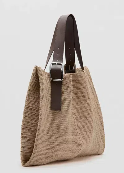 Mango Natural-fiber Shopper Bag With Buckle Detail In Beige