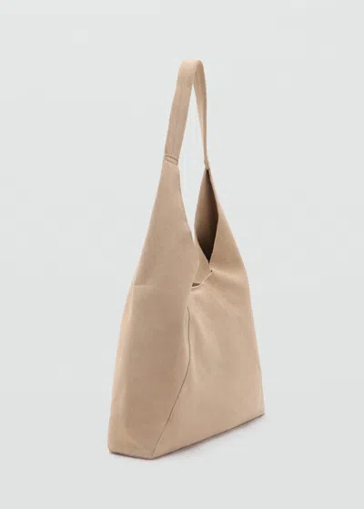Mango Suede Shoulder Bag Sand