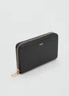 Mango Portefeuille Effet Saffiano Noir - Femme - Taille Unique -