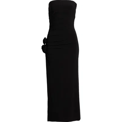 Mango Sage Strapless Ruched Column Dress In Black