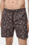 Mango Sailboat Print Swim Trunks In Brown