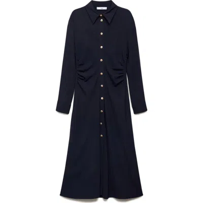 Mango Sailor Long Sleeve Shirtdress In Dark Navy
