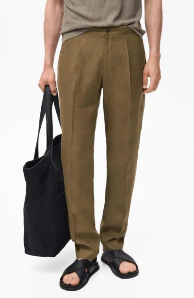 Mango Salerno Slim Fit Linen Suit Pants In Brown