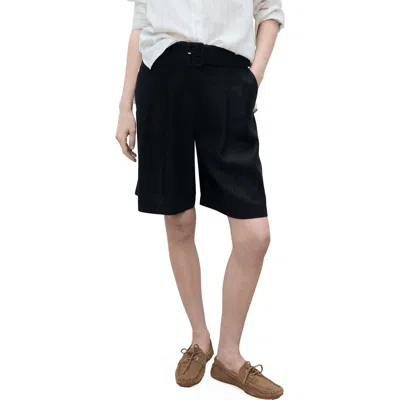 Mango Samari Belted Linen Bermuda Shorts