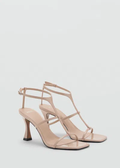 Mango T-bar Strappy Heeled Sandal Nude