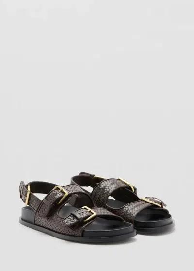 Mango Woven Faux Leather Flat Sandals In Brown