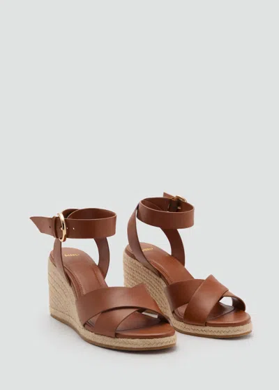 Mango Wedge Sandal With Crisscross Straps Leather