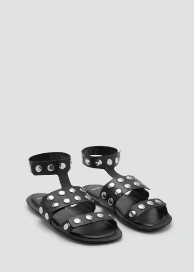 Mango Sandales Cuir Cloutées Noir - Femme - 38 -  In Black