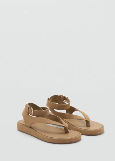 Mango Sandales Cuir Suède Boucle Sable - Femme - 42 -