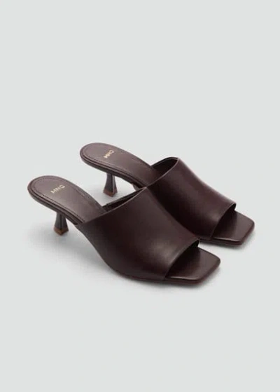 Mango Sandales Cuir Talon Kitten Heel In Chocolat