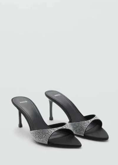 Mango Rhinestone Heeled Slingback Sandal Black
