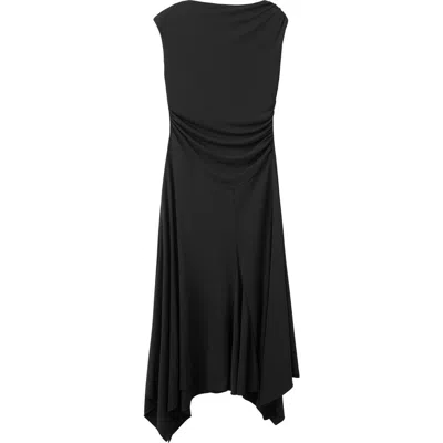 Mango Sandy Asymmetric Hem Ruched Maxi Dress In Black