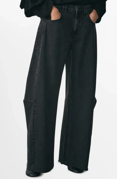 Mango Sasha High Waist Wide Leg Jeans In Black Denim