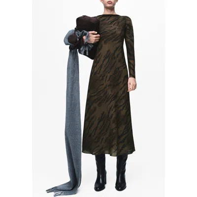 Mango Satin Animal Print Midi Dress In Brown