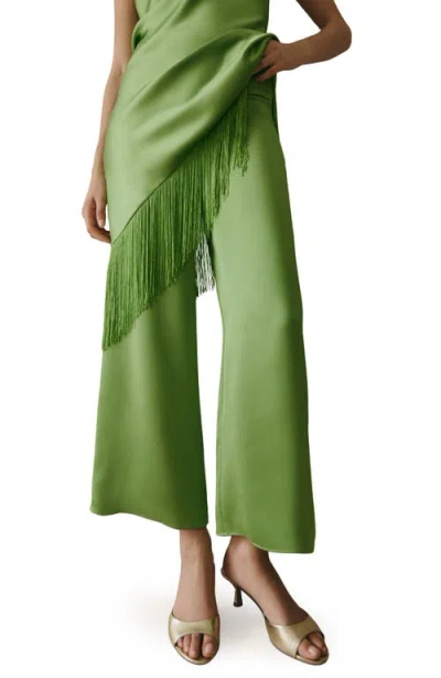 Mango Satin Ankle Wide Leg Pants In Green
